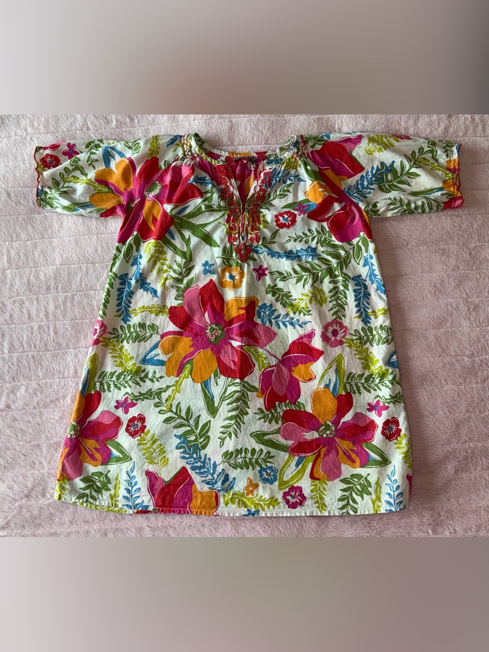 Pink Chicken Girls Floral Tunic Dress - Fuchsia, Yellow & Green